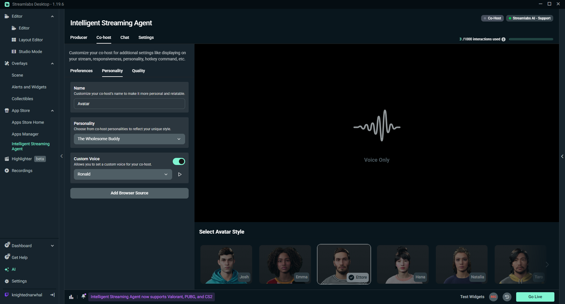ISA Co-host personality settings